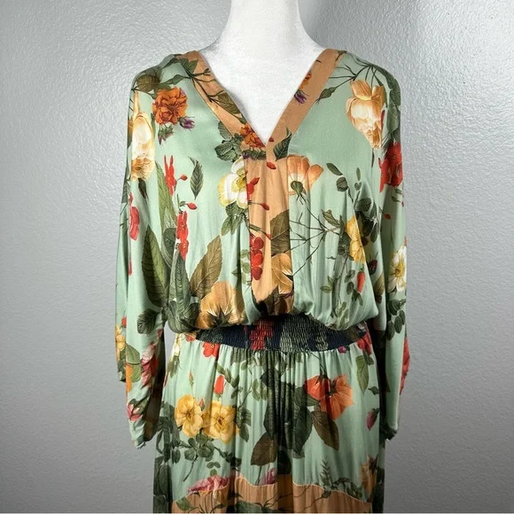 Farm Rio Marilla Maxi Dress Women's Small Floral Flowy Tie Back Tassel V-Neck - Picture 3 of 11